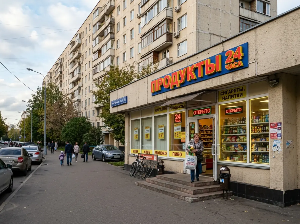 Небольшая аптека формата у дома в жилом квартале Южного административного округа Москвы