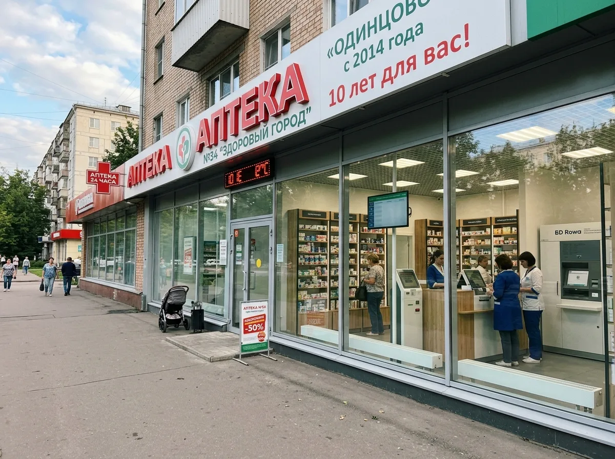 Аптека в Одинцово с десятилетней историей работы, чистый торговый зал с современным оборудованием